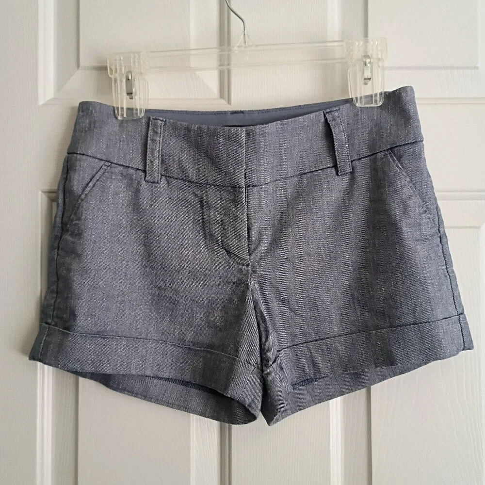 EXPRESS Linen Midi Low Rise Shorts Blue Size 4 - Picture 1 of 9